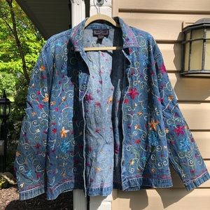 Vintage Embroidered Jean Jacket Floral Details